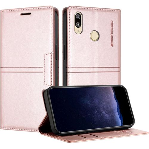 KAL-Coque Pour Huawei Y7 2019 / Y7 Prime 2019, Housse En Cuir Pu Portefeuille Etui, Tpu Fonction Support [Fentes Pour Cartes] Anti-Choc Folio Magnetique Compatible Avec Huawei Y7 Prime 2019 (Rose)