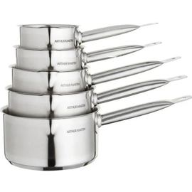 Set De 5 Casseroles Acier Inoxydable Arthur Martin 4719 - Diamètre 12/14/16/18/20 Cm - Intérieur Satiné Avec Graduation - Bec Verseur - Tous Feux Dont Induction