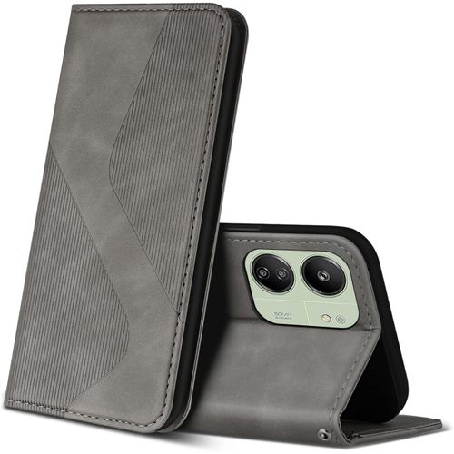 Kal-Coque Pour Xiaomi Redmi 13c / Poco C65, Premium Étui Housse En Cuir De Protection Avec [Emplacements Cartes] [Magnetique], Clapet Folio Portefeuille Pour Redmi 13c / Poco C65 (Gris)