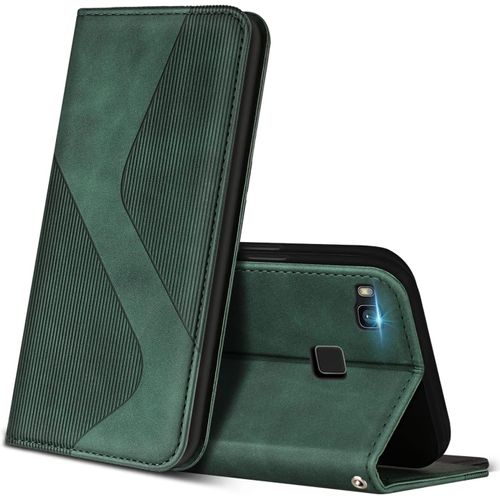 Kal-Coque Pour Huawei P9 Lite, Premium Étui Housse En Cuir De Protection Avec [Emplacements Cartes] [Magnetique], Clapet Folio Portefeuille Pour Huawei P9 Lite (Vert)