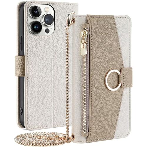 KAL-Étui Portefeuille Compatible Avec Oneplus Ace 2V 5G/Oneplus Nord 3 5G, Avec Bandoulière, Sac À Main Magnétique, Poche Zippée, Cuir Synthétique, Résistant Aux Chocs, Avec Béquille, Blanc