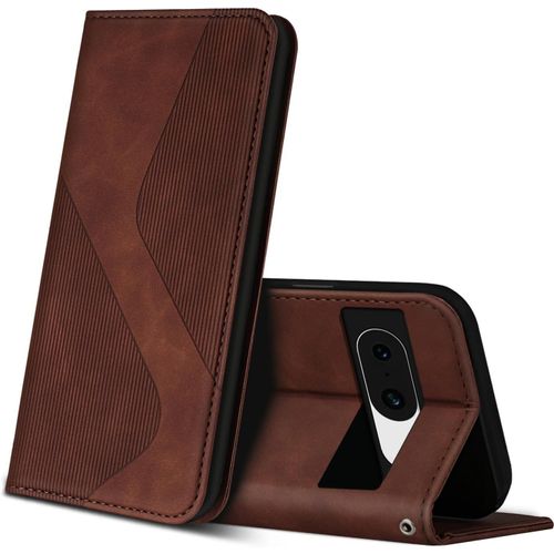 Kal-Coque Pour Google Pixel 8, Premium Étui Housse En Cuir De Protection Avec [Emplacements Cartes] [Magnetique], Clapet Folio Portefeuille Pour Google 8 (Marron)