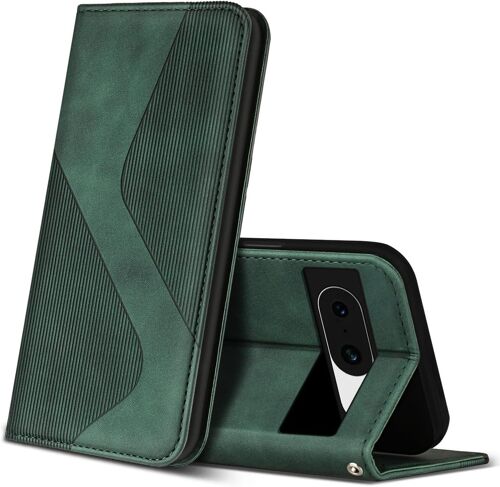 KAL-Coque Pour Google Pixel 8A, Premium Étui Housse En Cuir De Protection Avec [Emplacements Cartes] [Magnetique], Clapet Folio Portefeuille Pour Google 8A (Vert)