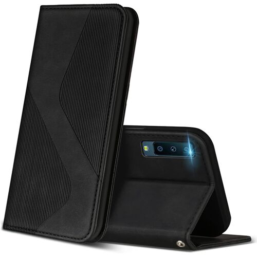 KAL-Coque Pour Samsung Galaxy A7 2018, Premium Étui Housse En Cuir De Protection Avec [Emplacements Cartes] [Magnetique], Clapet Folio Portefeuille Pour Samsung A7 2018 (Noir)