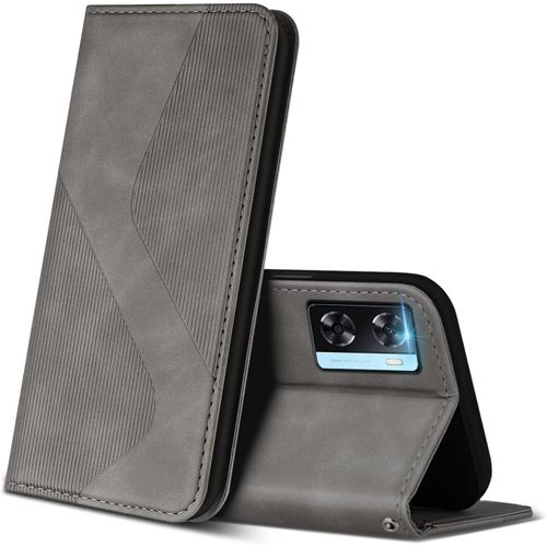 Kal-Coque Pour Oppo A57s / Oppo A57 4g, Premium Étui Housse En Cuir De Protection Avec [Emplacements Cartes] [Magnetique], Clapet Folio Portefeuille Pour Oppo A57s / A57 4g (Gris)