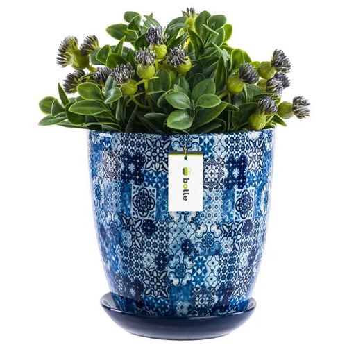 Pot Céramique Rond Ø18.5 Cm H 20.5 Cm Support Mosaïque Bleu