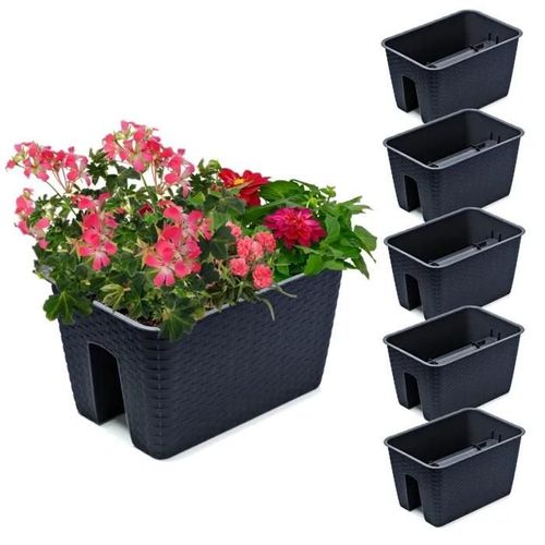 5x Potting Box 27.2 cm x 39.6 cm Rotin Anthracite 13 L balustrade garde-corps