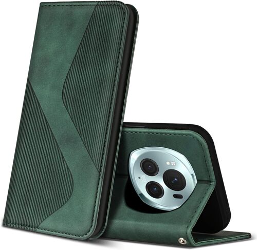 KAL-Coque Pour Honor Magic 6 Pro 5G, Premium Étui Housse En Cuir De Protection Avec [Emplacements Cartes] [Magnetique], Clapet Folio Portefeuille Pour Honor Magic 6 Pro 5G (Vert)