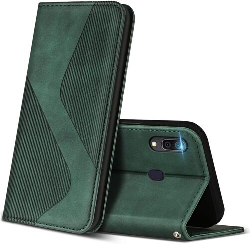 KAL-Coque Pour Samsung Galaxy A20 / Galaxy A30, Premium Étui Housse En Cuir De Protection Avec [Emplacements Cartes] [Magnetique], Clapet Folio Portefeuille Pour Samsung A20 / A30 (Vert)