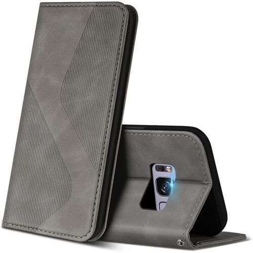 KAL-Coque Pour Samsung Galaxy S8 Plus, Premium Étui Housse En Cuir De Protection Avec [Emplacements Cartes] [Magnetique], Clapet Folio Portefeuille Pour Samsung S8 Plus (Gris)