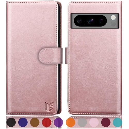 KAL-Etui Coque Pour Google Pixel 8 Pro 5G [Rfid Blocage] [Magnétique Protection] Fentes Pour Cartes Protection Etui Housse Premium En Cuir Pu Pour Pixel 8 Pro Etui Portefeuille Or Rose