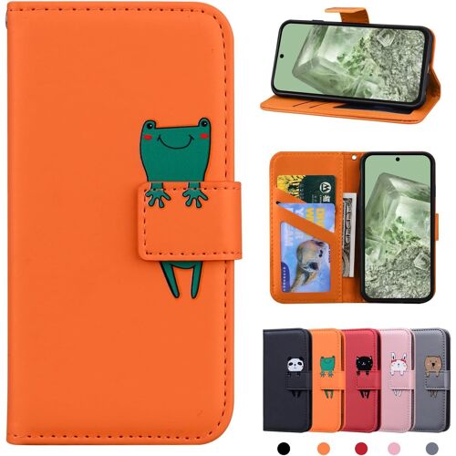 KAL-Coque Google Pixel 8A 5G Pu Etui En Cuir Etui Portefeuille À Fentes Pour Cartes Google 8A Magnétique Housse Etui De Protection Pour Google Pixel 8A 5G Grenouille Orange