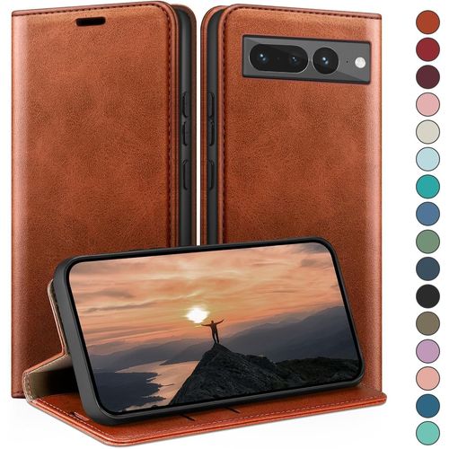 KWEX-Coque pour Google Pixel 7 Pro 5G avec RFID Blocage Etui à Rabat en Cuir de Premium,Fentes pour Cartes,Coques de Case,Cover à Rabat pour Pixel 7 Pro Portefeuille Brun Clair