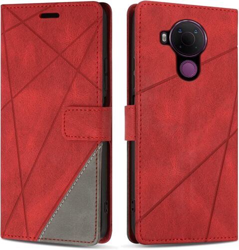 KAL-Etui Coque Pour Nokia 5.4, Protection Housse En Cuir Pu Portefeuille Livre Pour Nokia 5.4, Emplacements Cartes, Rouge