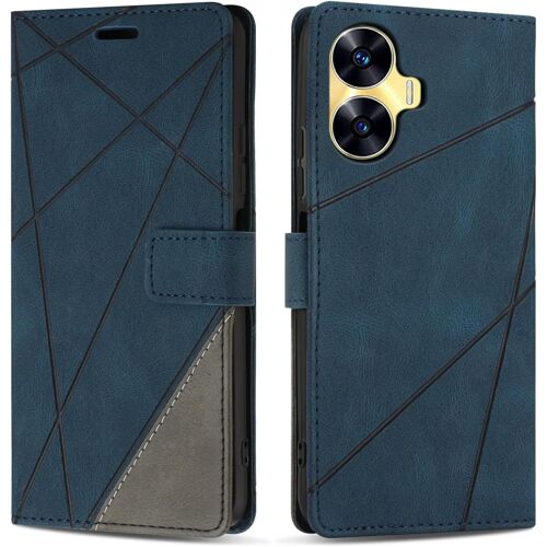 KAL-Etui Coque Pour Realme C55, Protection Housse En Cuir Pu Portefeuille Livre Pour Realme C55, Emplacements Cartes, Fonction Support, Bleu
