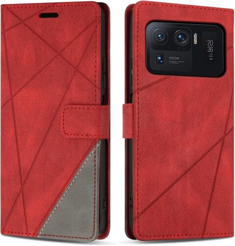 Coque Pour Xiaomi Mi 11 Ultra,Protection Housse Etui En Cuir Pu Portefeuille Livre Pour Xiaomi Mi 11 Ultra,Emplacements Cartes,Fonction Support,Rouge