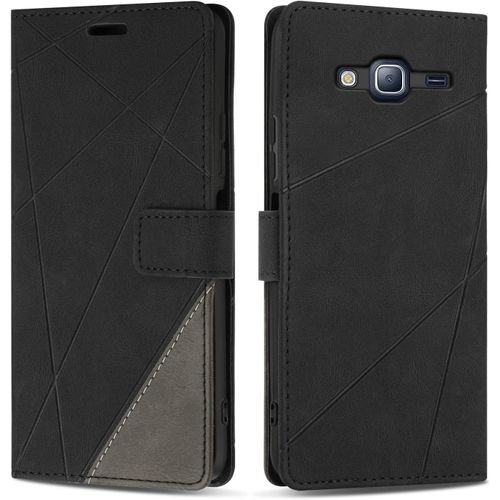 Coque Pour Galaxy J3 2016, Protection Housse Etui En Cuir Pu Portefeuille Livre Pour Galaxy J3 2016, Emplacements Cartes, Fonction Support, Noir