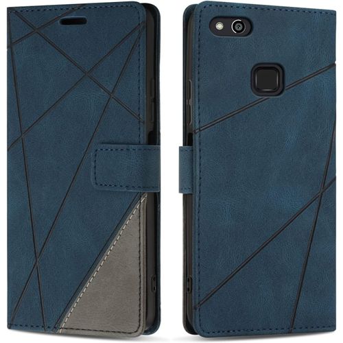 Kal-Coque Pour Huawei P10 Lite, Protection Housse Etui En Cuir Pu Portefeuille Livre Pour Huawei P10 Lite, Emplacements Cartes, Fonction Support, Bleu
