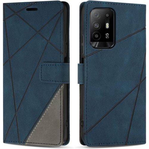 Kal-Coque Pour Oppo A94 5g / Oppo A95 5g / Oppo F19 Pro Plus 5g / Oppo Reno 5z 5g, Protection Housse Etui En Cuir Pu Portefeuille Livre Pour Oppo A94 5g / A95 5g, Emplacements Cartes, Bleu