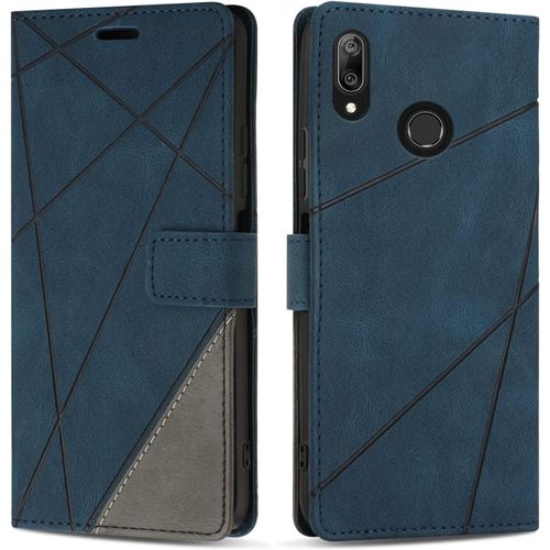 Kal-Coque Pour Huawei Y7 2019 / Huawei Y7 Prime 2019, Protection Housse Etui En Cuir Pu Portefeuille Livre Pour Huawei Y7 2019 / Huawei Y7 Prime 2019, Emplacements Cartes, Fonction Support, Bleu