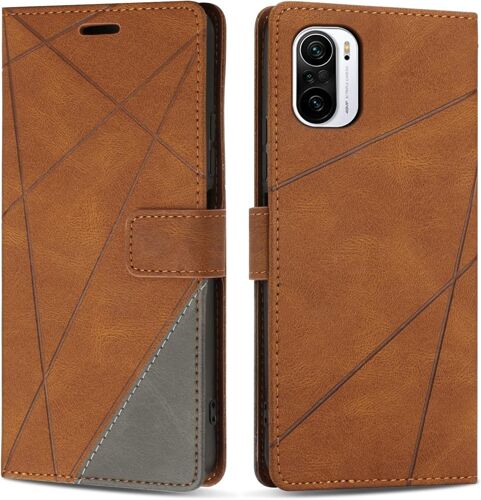 KAL-Etui Coque Pour Xiaomi Poco F3, Protection Housse En Cuir Pu Portefeuille Livre Pour Xiaomi Poco F3, Emplacements Cartes, Marron