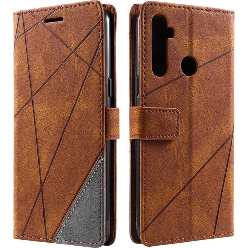 KAL-Coque Pour Realme 5 / Realme 5S / Realme 5I, Etui En Cuir Pu Portefeuille Housse Fermeture Magnétique Und Flip Pour Realme 5 / Realme 5S / Realme 5I, Avec Fermeture Magnétique, Marron