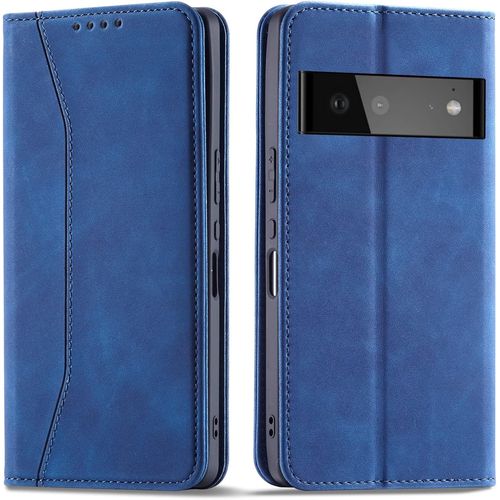Kal-Coque Pour Google Pixel 6, Pu Cuir Portefeuille Housse Magnétique Flip Pochette Étui À Rabat Case Avec Antichoc Tpu Housse [Emplacements Cartes] [Fonction Support] (Bleu)