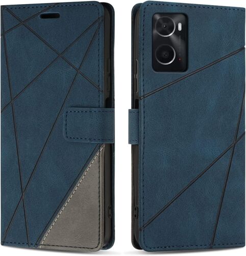 Coque Pour Oppo A96 / A76, Protection Housse Etui En Cuir Pu Portefeuille Livre Pour Oppo A96 / A76, Emplacements Cartes, Fonction Support, Bleu