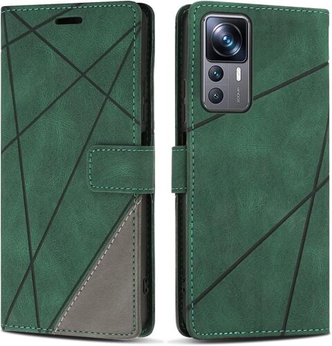 KAL-Etui Coque Pour Xiaomi 12T / Xiaomi 12T Pro 5G, Protection Housse En Cuir Pu Portefeuille Livre Pour Xiaomi 12T / Xiaomi 12T Pro 5G, Emplacements Cartes, Fonction Support, Vert