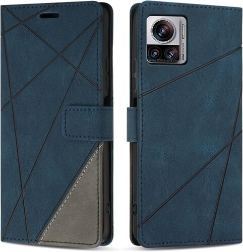TRAHOO-Etui Coque pour Moto Edge 30 Ultra, Protection Housse en Cuir PU Portefeuille Livre pour Moto Edge 30 Ultra, Emplacements Cartes, Fonction Support, Bleu