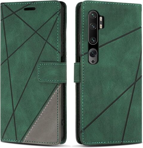 KAL-Etui Coque Pour Xiaomi Mi Note 10 Pro/Xiaomi Mi Note 10, Protection Housse En Cuir Pu Portefeuille Livre Pour Xiaomi Mi Note 10 Pro/Xiaomi Mi Note 10, Fonction Support, Vert