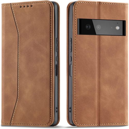 KAL-Coque Pour Google Pixel 6, Pu Cuir Portefeuille Housse Magnétique Flip Pochette Étui À Rabat Case Avec Antichoc Tpu Housse [Emplacements Cartes] [Fonction Support] (Kaki)