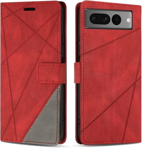 KAL-Etui Coque Pour Google Pixel 7 Pro, Protection Housse En Cuir Pu Portefeuille Livre Pour Google Pixel 7 Pro, Emplacements Cartes, Fonction Support, Rouge
