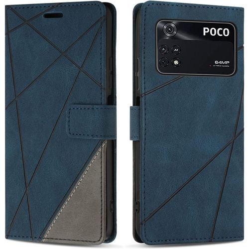 TRAHOO-Coque pour Xiaomi Poco M4 Pro 4G, Protection Housse Etui en Cuir PU Portefeuille Livre pour Xiaomi Poco M4 Pro 4G, Emplacements Cartes, Fonction Support, Bleu