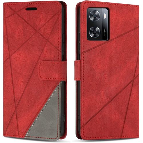 Kal-Coque Pour Oppo A57s 4g / Oppo A57 4g, Protection Housse Etui En Cuir Pu Portefeuille Livre Pour Oppo A57s 4g / Oppo A57 4g, Emplacements Cartes, Fonction Support, Rouge