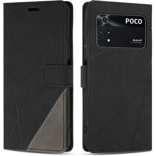 Kal-Coque Pour Xiaomi Poco M4 Pro 4g, Protection Housse Etui En Cuir Pu Portefeuille Livre Pour Xiaomi Poco M4 Pro 4g, Emplacements Cartes, Fonction Support, Noir