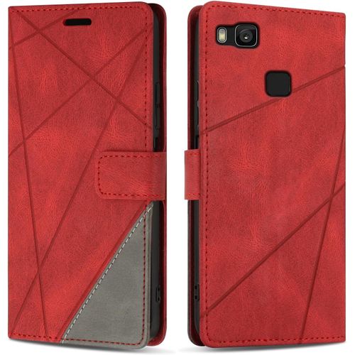 Kal-Etui Coque Pour Huawei P9 Lite, Protection Housse En Cuir Pu Portefeuille Livre Pour Huawei P9 Lite, Emplacements Cartes, Fonction Support, Rouge