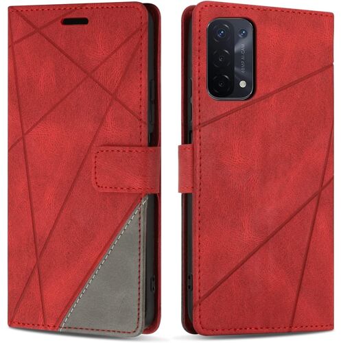 KAL-Coque Pour Oppo A74 5G / A54 5G, Protection Housse Etui En Cuir Pu Portefeuille Livre Pour Oppo A74 5G / A54 5G, Emplacements Cartes, Fonction Support, Rouge