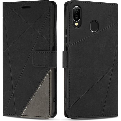 Kal-Coque Pour Huawei Y6 2019 / Huawei Honor 8a, Protection Housse Etui En Cuir Pu Portefeuille Livre Pour Huawei Y6 2019 / Huawei Honor 8a, Emplacements Cartes, Fonction Support, Noir