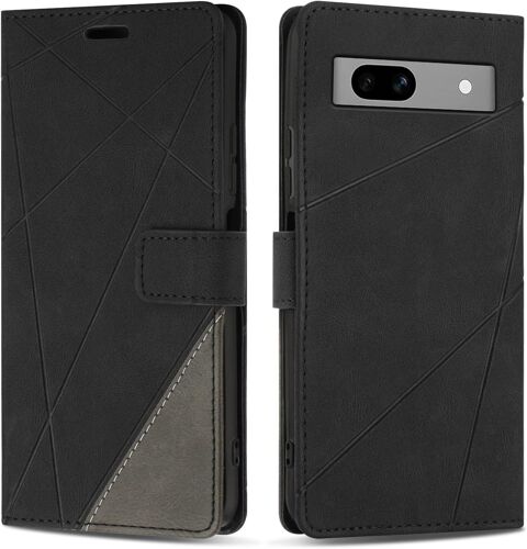 KAL-Etui Coque Pour Google Pixel 7A, Protection Housse En Cuir Pu Portefeuille Livre Pour Google Pixel 7A, Emplacements Cartes, Fonction Support, Noir
