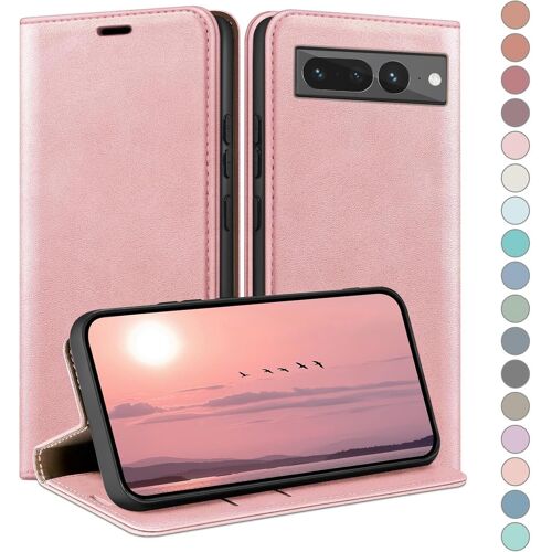 KAL-Coque Pour Google Pixel 7 Pro 5G Avec Rfid Blocage Etui À Rabat En Cuir De Premium,Fentes Pour Cartes,Coques De Case,Cover À Rabat Pour Pixel 7 Pro Portefeuille Or Rose