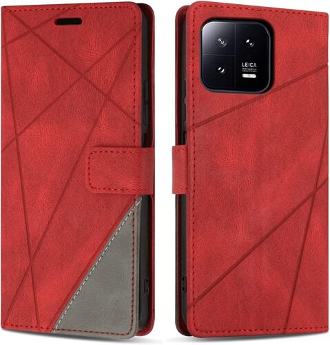 KAL-Coque Pour Xiaomi 13, Protection Housse Etui En Cuir Pu Portefeuille Livre Pour Xiaomi 13, Emplacements Cartes, Fonction Support, Rouge
