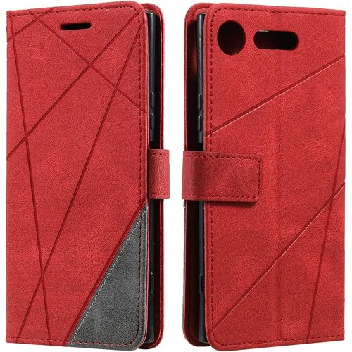 CAUC-Coque pour Sony Xperia XZ1, Etui en Cuir PU Portefeuille Housse Fermeture Magnétique und Flip pour Sony Xperia XZ1, avec Fermeture Magnétique, Rouge