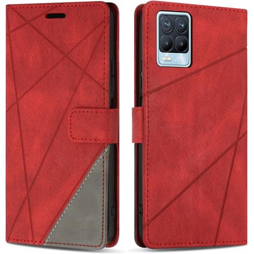 Kal-Coque Pour Realme 8 / Realme 8 Pro, Protection Housse Etui En Cuir Pu Portefeuille Avec Emplacements Cartes Et Fonction Support Pour Realme 8 / Realme 8 Pro, Rouge