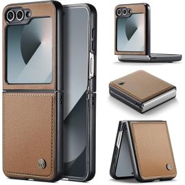Kal-Coque Pour Samsung Galaxy Z Flip 6 Étui Portefeuille Wallet Cover En Cuir Pu Avec Cartes Magnétique Et Rfid Protection Antivol Folio Housse Galaxy Z Flip 6 Case, Brun