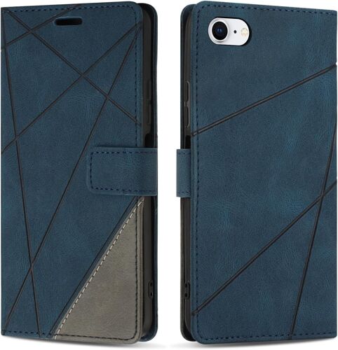 KAL-Coque Pour Iphone Se 2022 / Iphone Se 2020, Protection Housse Etui En Cuir Pu Portefeuille Avec Emplacements Cartes Et Fonction Support Pour Iphone 8 / Iphone 7 / Iphone 6, Bleu