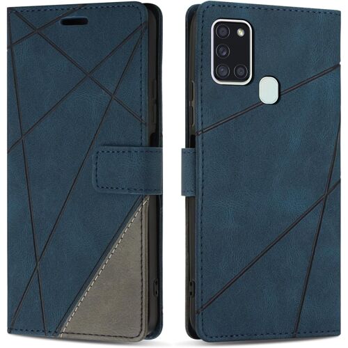 SJZG-Coque Pour Samsung Galaxy A21S, Protection Housse Etui En Cuir Pu Portefeuille Avec Emplacements Cartes Et Fonction Support Pour Samsung A21S, Bleu