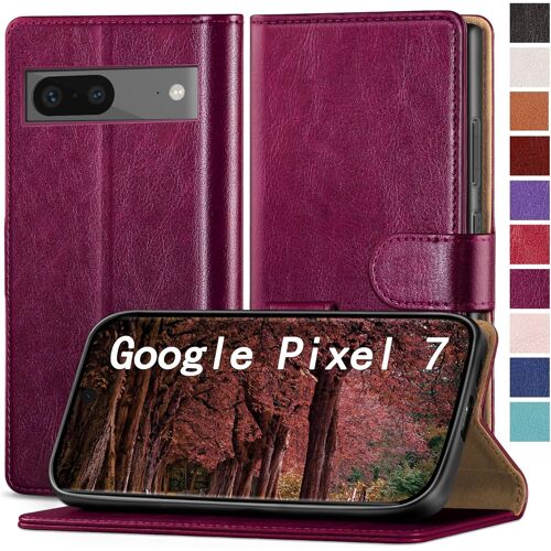 KAL-Coque Pour Google Pixel 7 [Magnétique Protection] [Rfid Blocage] Fentes Pour Cartes Etui Housse Premium En Cuir Pu,Femme Homme Pour Pixel 7 Téléphone Etui Portefeuille Wallet Cover,Vin Rouge