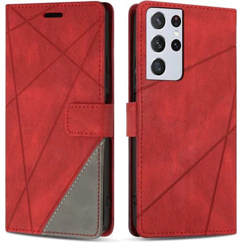 SJZG-Coque Pour Samsung Galaxy S21 Ultra, Protection Housse Etui En Cuir Pu Portefeuille Avec Emplacements Cartes Et Fonction Support Pour Galaxy S21 Ultra, Rouge