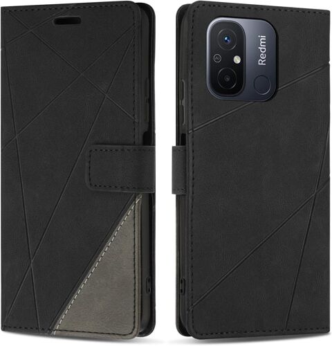 KAL-Coque Pour Xiaomi Redmi 12C, Protection Housse Etui En Cuir Pu Portefeuille Avec Emplacements Cartes Et Fonction Support Pour Xiaomi Redmi 12C, Noir